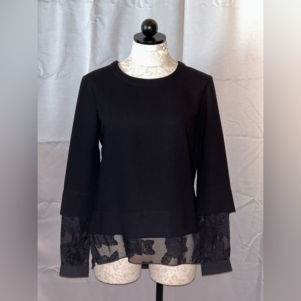 BCBGeneration Black Blouse with Sheer Lace Hem